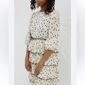 Ganni Cream and Black Polka Dot Midi Dress